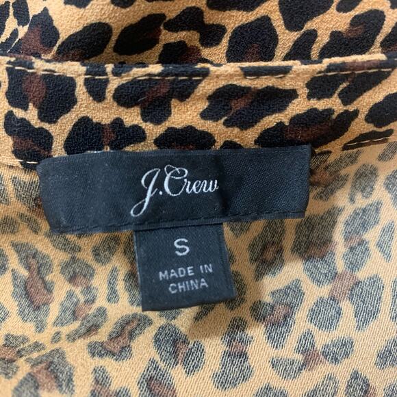 J. Crew Size S Peplum Sara Leopard Print Wrap Top Blouse Black Tan Long Sleeve - Picture 14 of 15